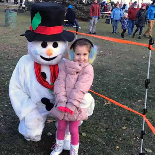 Visiting with Frosty the Snowman at Winter Light Night