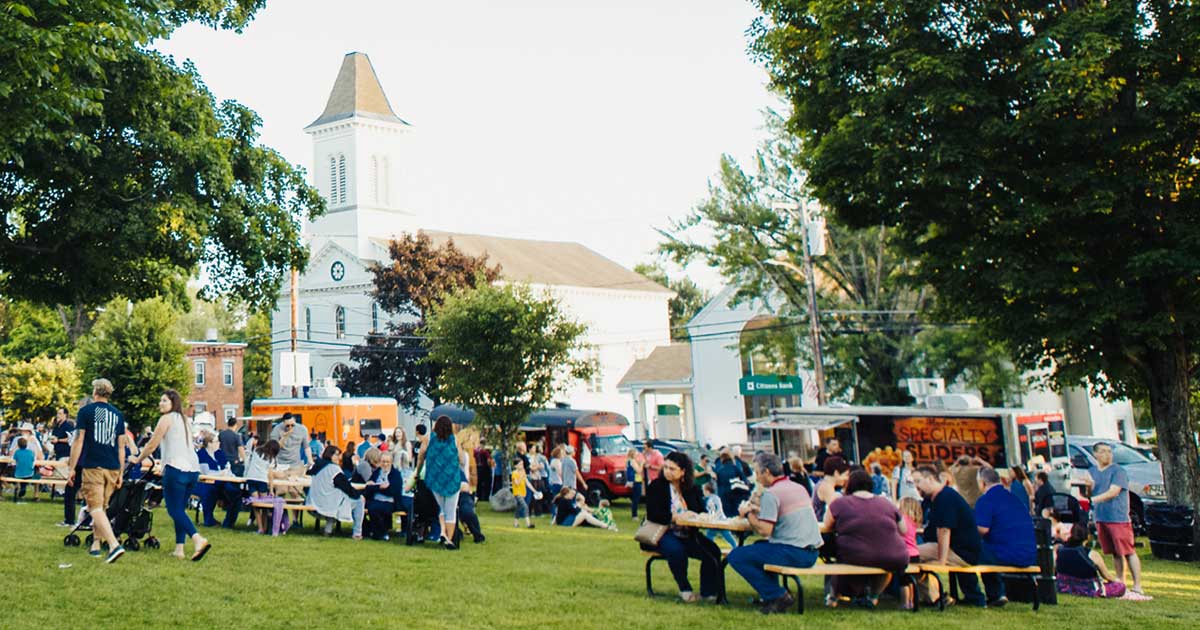 People eating at Food Truck Friday